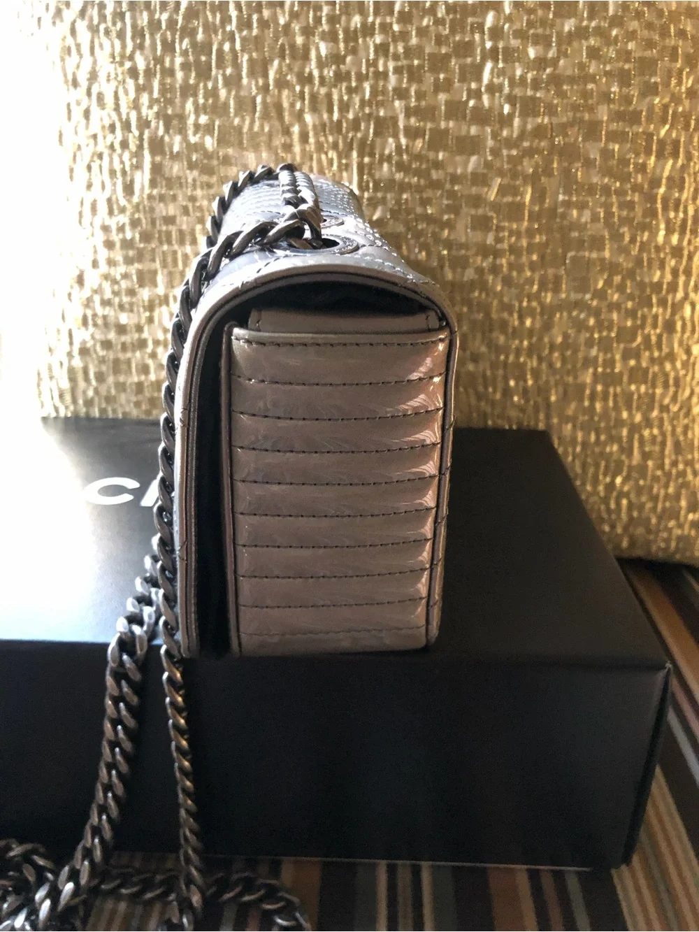 Chanel Coco Boyd Quilted Patent Leather Flap Bag in Dark Gray